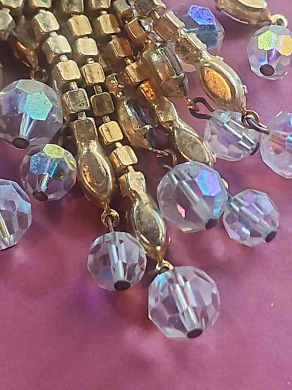 Vintage 1950s Aurora Borealis Crystal Waterfall Brooch - 12-Strand Tassel Pin